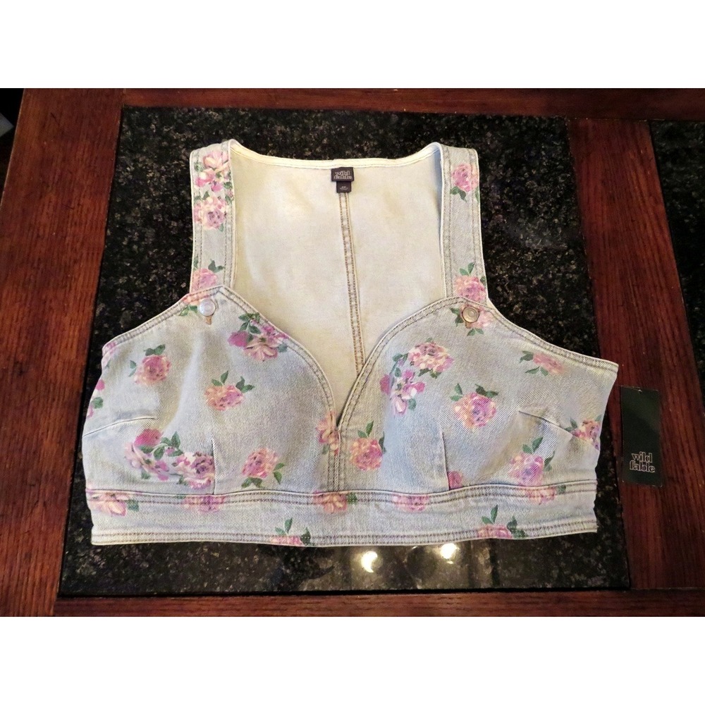 Wild Fable New Crop Denim Bralette Top V Neck Full Back Light Wash Size XXL NWT